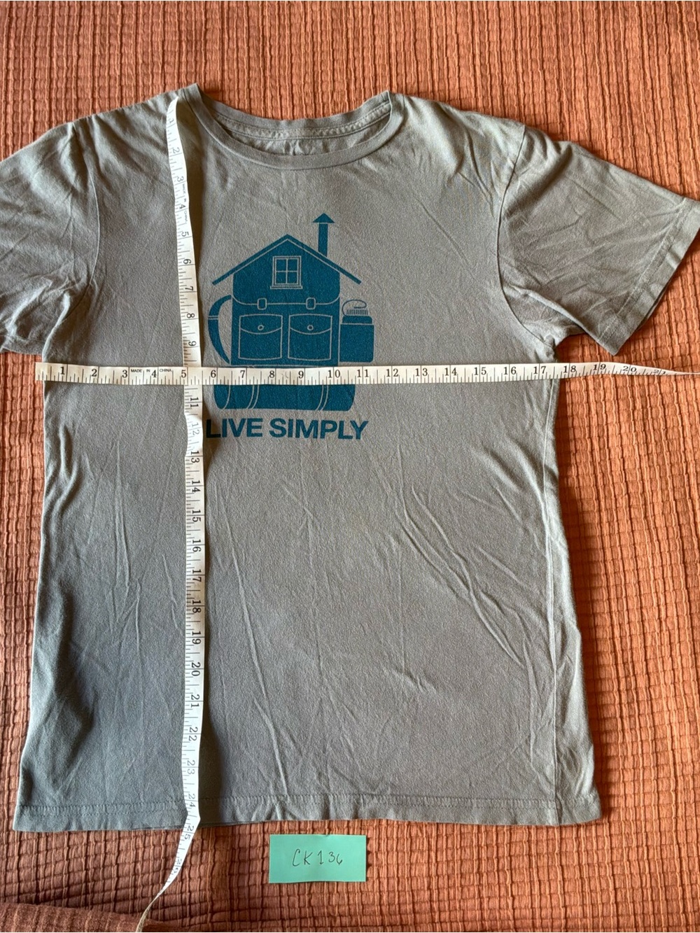Patagonia Gray Short Sleeve Tee with Teal House Graphic - Live Simply